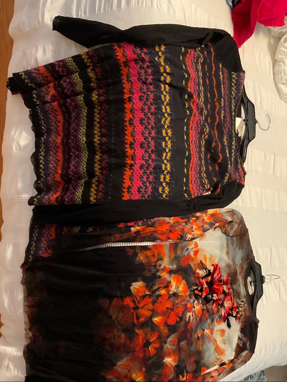 Women’s Black Long-Sleeve Knit Top with Multicolor Stripe Pattern